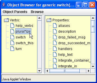 Screenshot: Selecting a Verb in the Object Browser