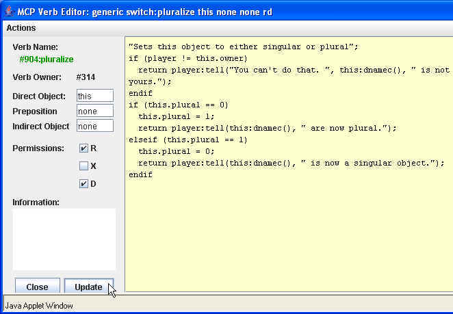 Screenshot: Verb Editor